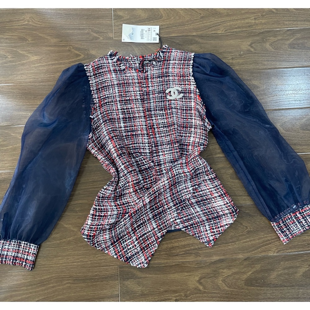 Zara combination texture weave tapered blouse